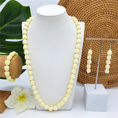 Set Of Bracelet, Earrings And Necklace With Hawaiian Ivory Color. Pikake Flower Beads In 3 Different Earrings Styles And 2 Necklace Sizes