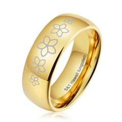 Hawaiian Plumeria Flower Design Tungsten Ring In Different Colors