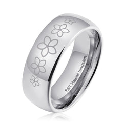 Hawaiian Plumeria Flower Design Tungsten Ring In Different Colors